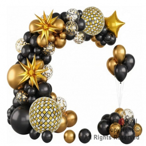 SET DE GLOBOS ARCO XL ESFERA NEGRO Y ORO LA756 103 UNIDADES